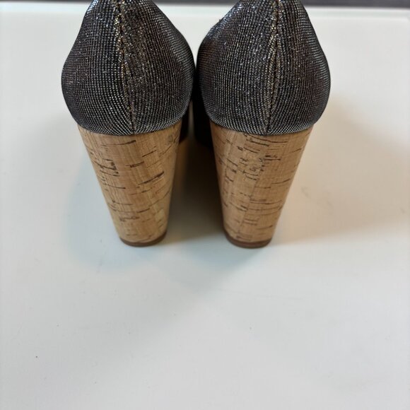 Stuart Weitzman Anna Corkswoon Glitter Wedge Heel Peep Toe Pumps Size 9 Holiday - Picture 4 of 9